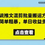 小说推文混剪批量搬运方法，简单粗暴，单日收益多张