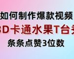 3D卡通水果走秀视频，条条点赞3位数，单日变现多张