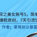 男粉项目之美女账号5，简单制作，条条爆款原创，7天引流5000+