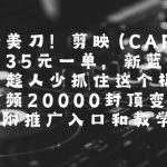 一起挣美刀!剪映(CAPCUT)拉新，35米一单，新蓝海项目，一个视频2w封顶变现(附推广入口和教学)