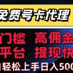 免费号卡推广代理，零门槛，高佣金，大平台，提现快，小白轻松上手，日入5张+【揭秘】