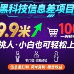 黑科技信息差项目，一单利润9.9米，一天简简单单出100单，不挑人，小白也可轻松上手【揭秘】
