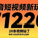 抖音短视频新玩法，20条视频挣了1w+，新手小白当天也可以出单