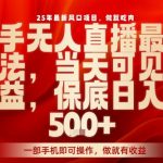 25年最新风口项目，快手无人直播，当天做当天出收益，不违规，一部手机即可操作，保底日入5张+【揭秘】