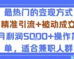小众赛道玩法：当下最热门的变现方式，精准引流+被动成交月利润5k+操作简单，适合兼职人群