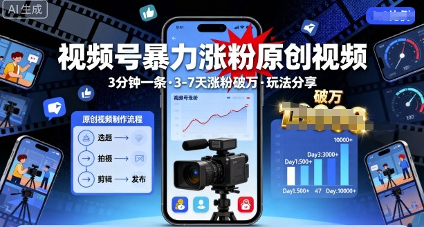 视频号暴力涨粉原创视频，3分钟一条原创视频，3-7天涨粉破万，玩法分享[/erphpdown]给你
