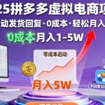 2025拼多多虚拟电商项目，无需手动发货回复，0成本，轻松月入1-5W【揭秘】