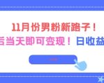 11月份男粉新路子，起号后当天即可变现，日收益4张