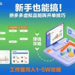 新手也能搞！拼多多虚拟品矩阵开单技巧，工作室月入1-5W攻略【揭秘】