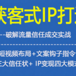 获客型IP打造，破解流量信任成，四类短视频布局+文案钩子指令创作IP三大信任状+IP变现四大模式