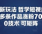 AI新玩法哲学短视频制作教学，20多条作品涨粉70W，0成本赛道，可矩阵