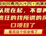 知识付费月入10个W的真相，做网创项目这一个就够了，不要再疯狂的找所谓的风口项目【揭秘】