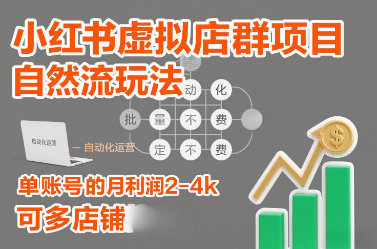 小红书虚拟店群项目,自然流玩法,批量自动化,稳定不费号,单账号的月利润2-4k,可多店矩阵