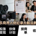 娱乐商界人物纪录片解说教学，轻松涨粉变现，伙伴计划，接商单，收徒等