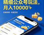 精细化公众号玩法，我们给你提供文章，你来负责发布，收益可观，月入1W+【揭秘】