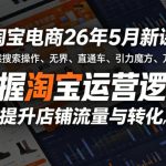 淘宝电商26年5月新课，涵盖自然搜索操作、无界、直通车、引力魔方、万相台等，掌握淘宝运营逻辑，提升店铺流量与转化