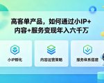 高客单产品，如何通过小IP+内容+服务变现年入六干W