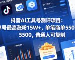 抖音AI工具号测评项目，单号最高涨粉15W+，单笔商单5.5k，也可进伙伴计划，普通人可复制（更新5月）