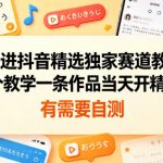 日语进抖音精选独家赛道教学，这个教学一条作品当天开精选，有需要自测