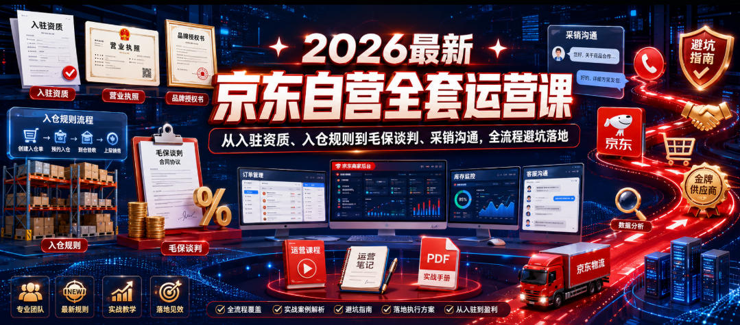 2026最新京东自营全套运营课，从入驻资质、入仓规则到毛保谈判、采销沟通，全流程避坑落地