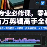 剪映专业必修课，零基础到百万剪辑高手全教程，基础操作・高阶特效・AI联动・多风格实战，从入门到精通