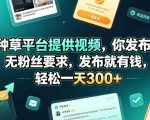 种草平台提供视频，你发布，无粉丝要求，发布就有钱，轻松一天300+【揭秘】