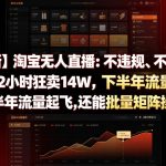 【最新】淘宝无人直播：不违规、不封号，直播42小时狂卖14W，下半年流量起飞，还能批量矩阵操作【揭秘】