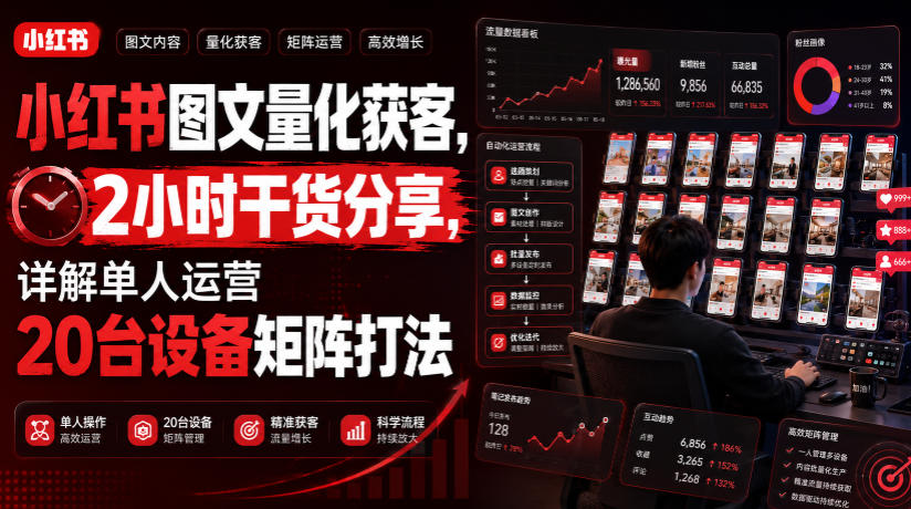小红书图文量化获客，2小时干货分享[/erphpdown]，详解单人运营20台设备矩阵打法