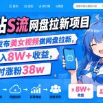 B站S流网盘拉新项目，仅靠发布美女视频做网盘拉新，就收入8W+收益，同时涨粉38w