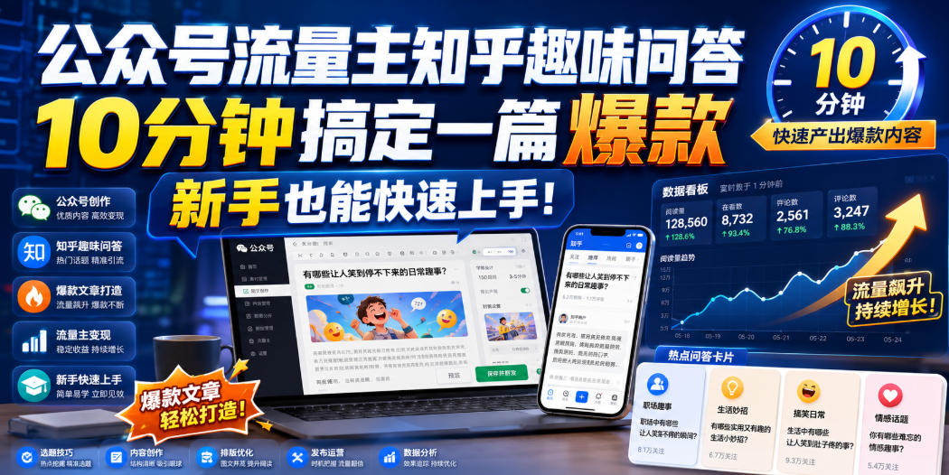 公众号流量主知乎趣味问答，10分钟搞定一篇爆款，新手也能快速上手！