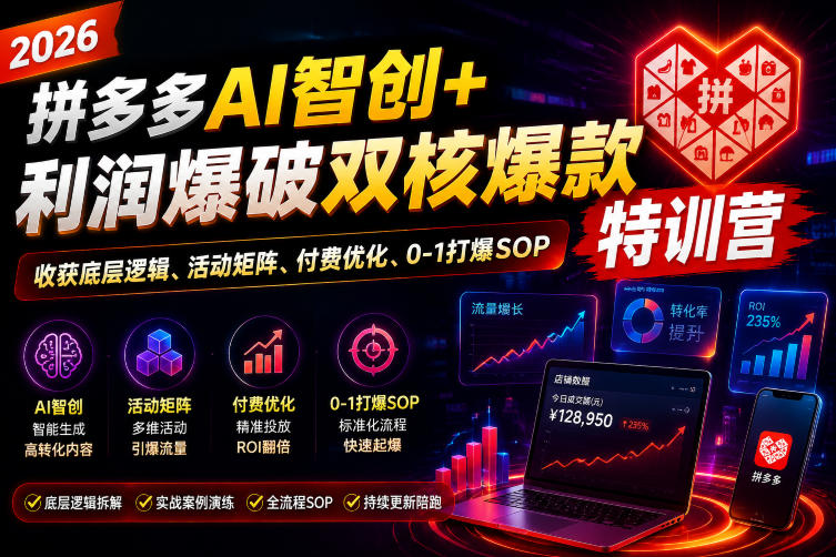 2026拼多多AI智创+利润爆破双核爆款特训营，收获底层逻辑、活动矩阵、付费优化、0-1打爆SOP（更新0810）