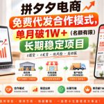 拼夕夕电商免费代发合作模式，单月破1W＋（名额有限）长期稳定项目【揭秘】
