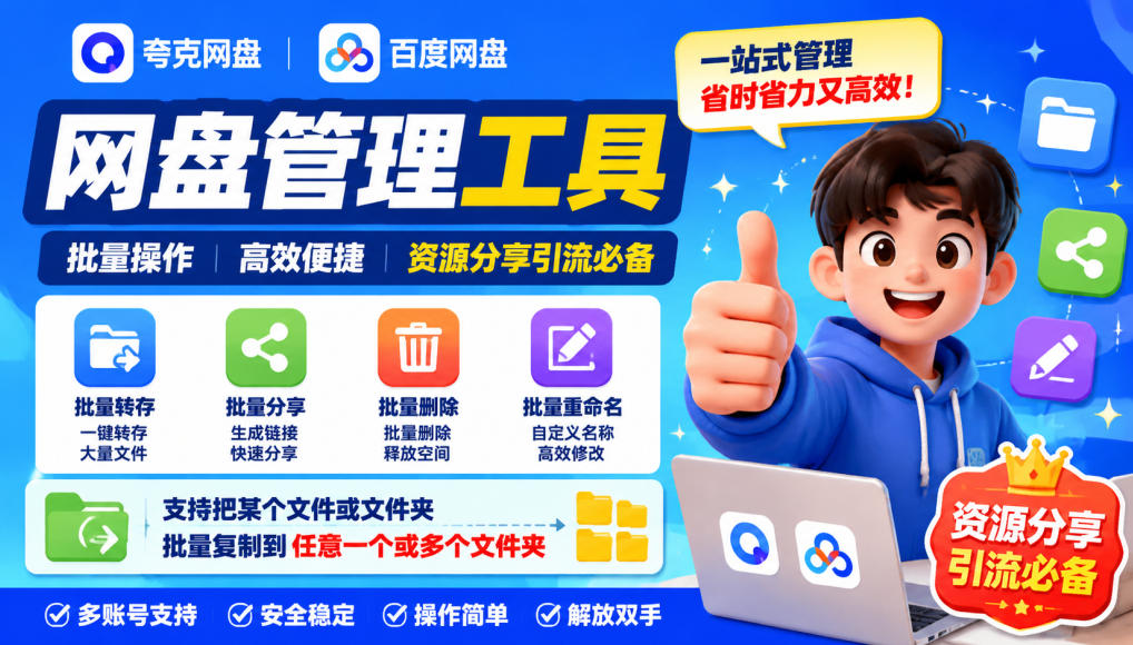 夸克网盘批量文件重命名，批量转存、批量分享[/erphpdown]、批量复制，内置AI功能
