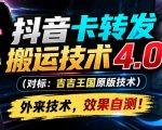 抖音卡转发搬运技术4.0（对标：吉吉王国原版技术），外来技术，效果自测！