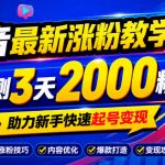 10月底抖音最新涨粉教学，实测3天2000粉，助力新手快速起号变现